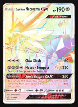 Pokemon Dusk Mane Necrozma GX 163/156 Ultra Prism Rainbow Secret Rare Holo DMG - Image 1