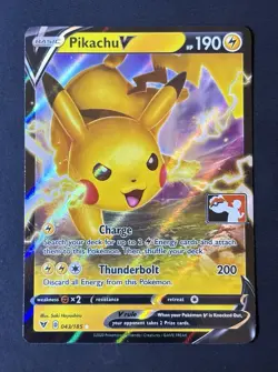 Pikachu V 043/185 Holo Prize Series 1 Stamped English Pokemon Card (NM/LP) - Image 1
