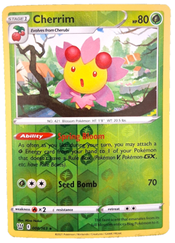 CHERRIM HP 80 STAGE 1 SPRING BLOOM 008/ 163 HOLO POKEMON TRADING CARD - Image 1