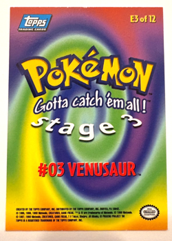 1999 Topps Pokemon #03 Venusaur Movie Card E3 Blue Topps Logo Ed Never Played - Image 2