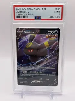 PSA 9 Mint Umbreon V 2022 Pokemon SWSH Black Star Promo Holo Heroes Tins #203 - Image 1