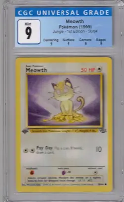 1999 POKEMON 56/64 MEOWTH 1ST EDITION JUNGLE CGC 9 - Image 1