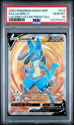 2022 POKEMON SWSH BLACK STAR PROMO #213 FULL ART/LUCARIO V PSA 10 - Image 1