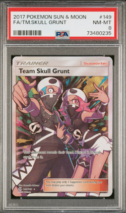 2017 POKEMON SUN & MOON TEAM SKULL GRUNT FULL ART #149 PSA 8 NM-MINT 149/149 - Image 1