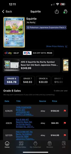1996 Squirtle Pokemon Base Set Japanese, No Rarity Symbol, #7 Cgc 8 - Image 3