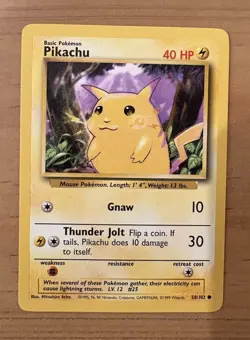 1999 Pokemon Base Set Unlimited Yellow Cheeks #58 Pikachu - Image 1