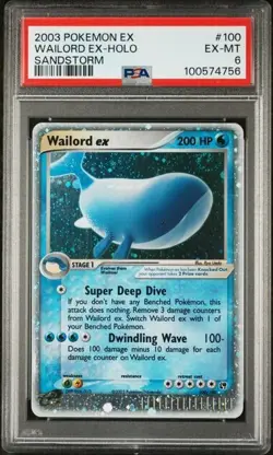 2003 Pokemon EX Sandstorm Wailord ex #100/100 PSA 6 - Image 1