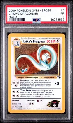 PSA 1 Erika's Dragonair Holo 4/132 Gym Heroes 2000 Pokemon WoTC PR - Image 1