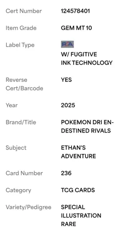 PSA Gem Mint 10 Ethan's Adventure #236 SIR Pokemon Destined Rivals - Image 4