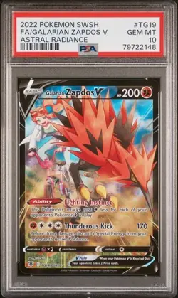 PSA 10 Galarian Zapdos V TG19/TG30 Pokemon SWSH Astral Radiance Trainer Gallery - Image 1