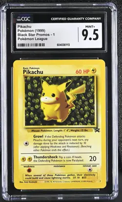 CGC 9.5 MINT+ Ivy Pikachu 1999 Black Star Promo 1 Pokemon Card - Image 1