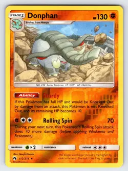 Donphan 112/214 2018 S&M Lost Thunder Pokemon Card Reverse Holo Rare - Nm/Vlp - Image 1