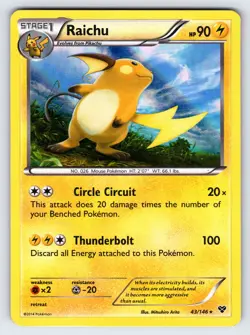 Raichu 43/146 2014 XY Base Set Pokemon Card TCG Nintendo Holo Rare - Mp - Image 1