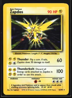 Pokemon Zapdos 16/102 WotC Base Set Holo Rare LP - Image 1