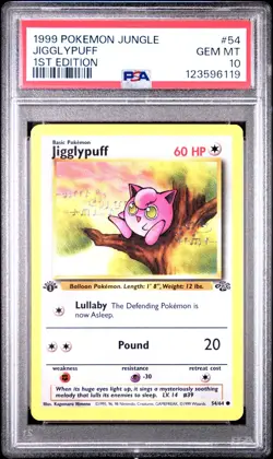 PSA 10 GEM MINT 1999 POKEMON JUNGLE #54 JIGGLYPUFF 1ST EDITION ENGLISH - Image 1