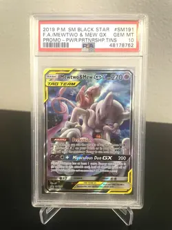 Pokemon Mewtwo & Mew GX Power Partnership Tins Full Art Promo SM191 PSA 10 - Image 1