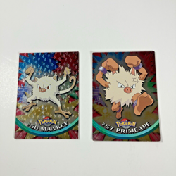 Mankey, Primeape Set (1999) Topps Pokemon Card TV Animation #56/#57 Holo Foil MP - Image 1
