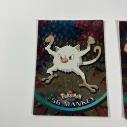 Mankey, Primeape Set (1999) Topps Pokemon Card TV Animation #56/#57 Holo Foil MP - Image 2