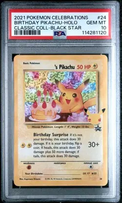 PSA 10 GEM MINT Birthday Pikachu #24 Pokemon Celebrations Black Star Promo Holo - Image 1