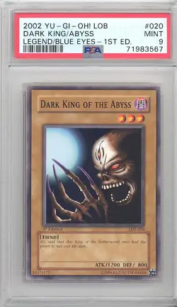 PSA 9 - Yu-Gi-Oh Card - LOB-020 - DARK KING OF THE ABYSS *1st Edition* - MINT - Image 1