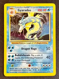 Gyarados 6/102 1999 Base Set Pokemon Card TCG WOTC Vintage Nintendo Holo Rare Mp - Image 1