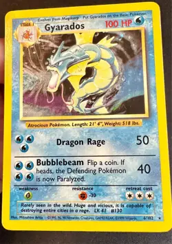 Gyarados 6/102 1999 Base Set Pokemon Card TCG WOTC Vintage Nintendo Holo Rare Mp - Image 4
