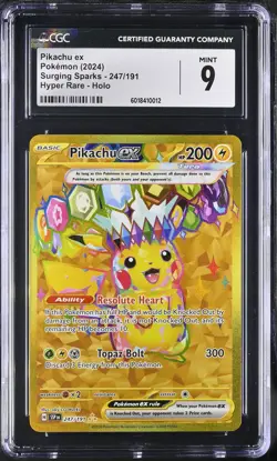 2024 POKEMON SSP EN-SURGING SPARKS HYPER RARE #247 PIKACHU EX CGC 9 PSA - Image 1