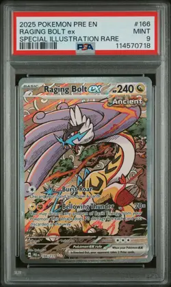 2025 Pokemon Prismatic Evolutions #166 Raging Bolt Ex Special Illustration PSA 9 - Image 1