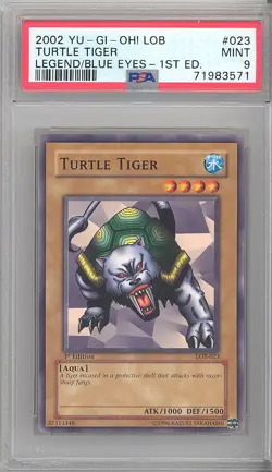 PSA 9 - Yu-Gi-Oh Card - LOB-023 - TURTLE TIGER (common) *1st Edition* - MINT - Image 1
