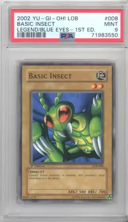 PSA 9 - Yu-Gi-Oh Card - LOB-008 - BASIC INSECT (common) *1st Edition* - MINT - Image 1