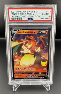 PSA 10 GEM MINT 2021 Pokemon Celebrations Lance’s Charizard V Promo Card SWSH133 - Image 1