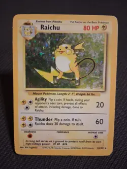Pokemon TCG Raichu Base Set Holo Rare Card 14/102 Heavy Play - Image 1