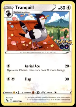 Tranquill 062/078 Pokemon GO TCG Non Holo Pokemon Card Free Shipping! - Image 1