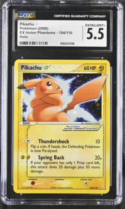 CGC 5.5 Pikachu Gold Star 2006 EX Holon Phantoms 104/110 Holo Pokemon Card - Image 1