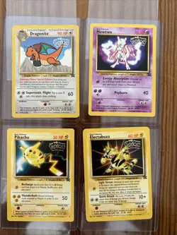 WB Kids Gold Stamped 1999 Pokemon First Movie Promo 4 Card Lot Mewtwo Pikachu NM - Image 1