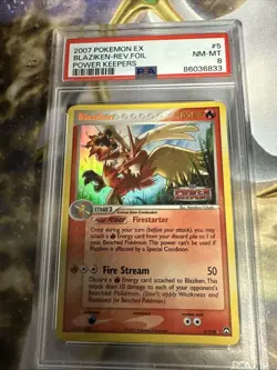 2007 POKEMON EX POWER KEEPERS BLAZIKEN 5/108 REVERSE STAMPED HOLO FOIL PSA 8 - Image 1