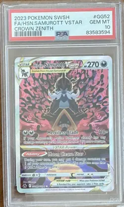 POKEMON SWORD & SHIELD CROWN ZENITH FULL ART HISUIAN SAMUROTT VSTAR PSA 10 GG52 - Image 1
