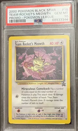 Team Rocket's Meowth 18 | 2000 Black Star Promo - Pokemon League | PSA 10 Graded - Image 1