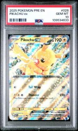 2025 Pokemon Prismatic Evolutions Pikachu Ex PSA 10 Gem Mint #028 - Image 1
