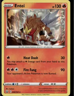 Pokemon Entei 020/163 Battle Styles Holo Rare 2 Card Lot - Image 1