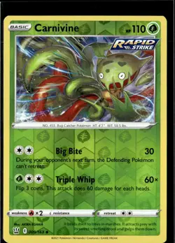 Pokemon Carnivine 009/163 Battle Styles Reverse Holo Uncommon 3 Card Lot - Image 1