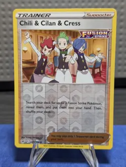 Pokemon TCG Chili & Cilan & Cress 227/264SWSH08: Fusion Strike Reverse Holo Card - Image 1