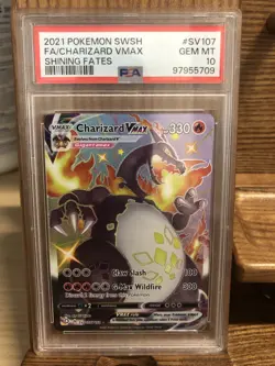 2021 POKEMON SWSH FA/CHARIZARD VMAX SHINNING FATES CARD#SV107 GEM MT PSA 10 - Image 1