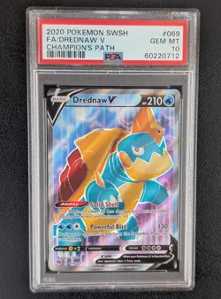 Pokemon Card Champion's Path Drednaw V Full Art 069/073 PSA 10 - Image 1