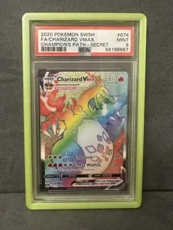 2020 Pokemon SWSH FA/Charizard VMAX Champion's Path Secret Rainbow #074 PSA 9 - Image 1
