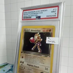 2000 Pokemon 1st ED Rocket's Hitmonchan W/ Swirl 11/132 Gym Heroes Holo PSA 9 - Image 3
