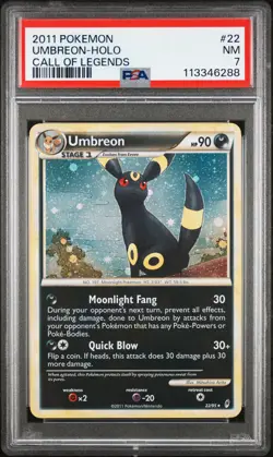 2011 POKEMON CALL OF LEGENDS UMBREON #22 HOLO PSA 7 NM #113346279 - Image 1