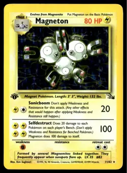 ✅ Pokemon TCG Magneton 1st Edition Fossil Holo Rare 11/62 ✅ WOTC ✅ INVEST ✅ 2J ✅ - Image 1