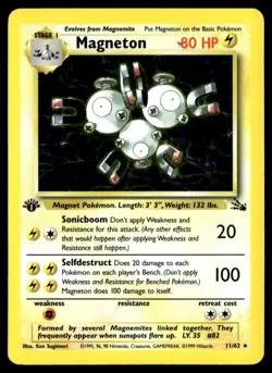✅ Pokemon TCG Magneton 1st Edition Fossil Holo Rare 11/62 ✅ WOTC ✅ INVEST ✅ 2I ✅ - Image 1
