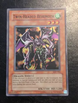 Yu-Gi-Oh! SUPER RARE CARD TWIN-HEADED BEHEMOTH LOD-063 1996 VINTAGE PRINT LP - Image 1
